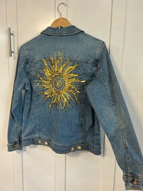 DG2 denim jacket embroidered gold sequin sun
